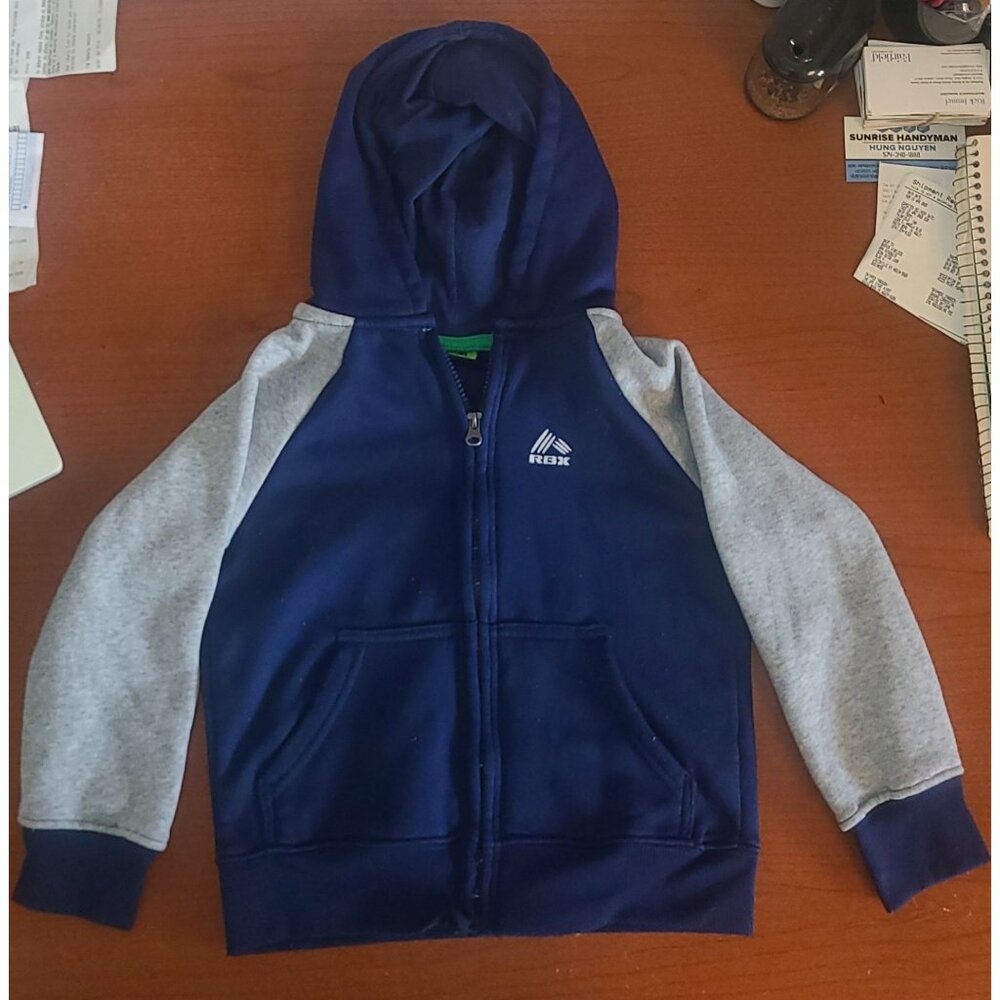 RBX Performance Boys Hoodie 5-6 Full Zip Cotton Blend Pockets Blue Gray